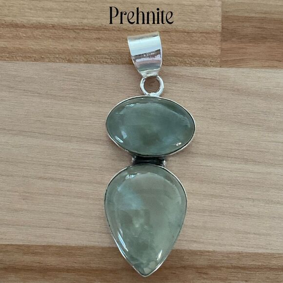 Artisan Jewelry - Solid 925 Sterling Silver Prehnite Pendant